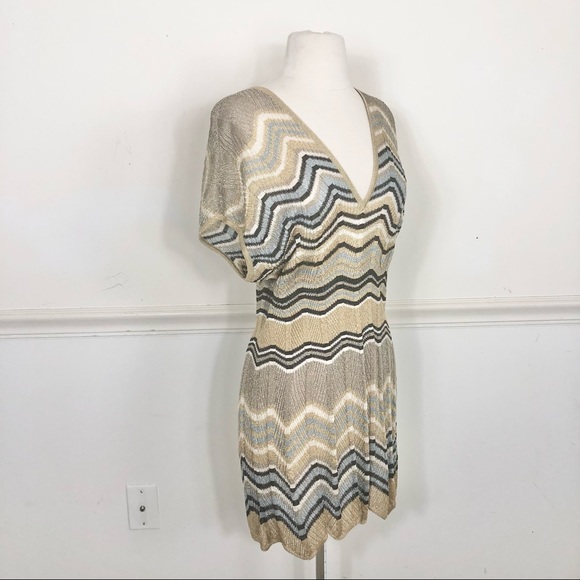 Missoni ITALY Gold striped tunic top Deep V neck - Picture 3 of 8